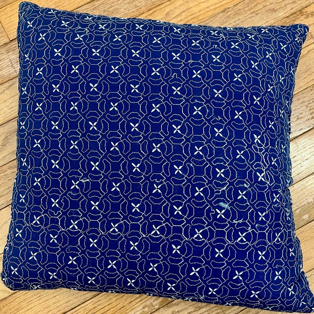 Blue Decorative Throw Pillow with Geometric Stitching accent pillow 16”